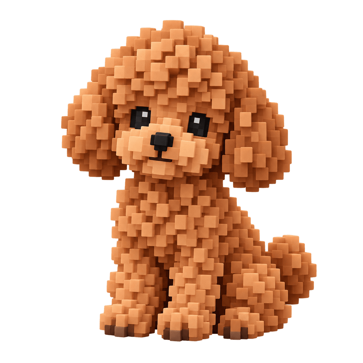 A small apricot toy poodle in the same voxel illustration style